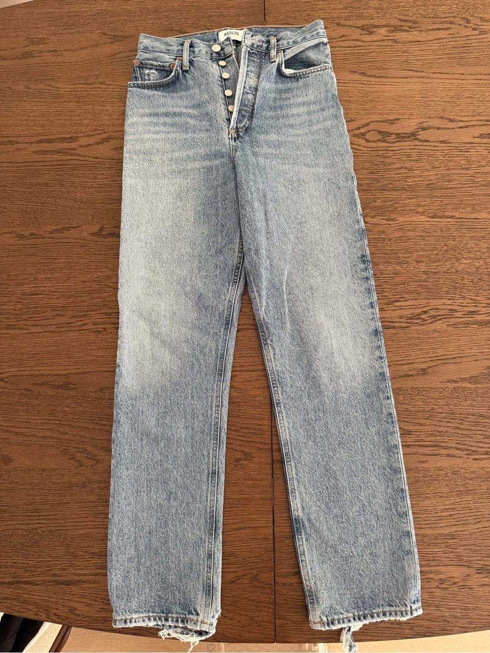 Agolde Light Blue Straight Leg High-Rise Jeans with Button-Fly